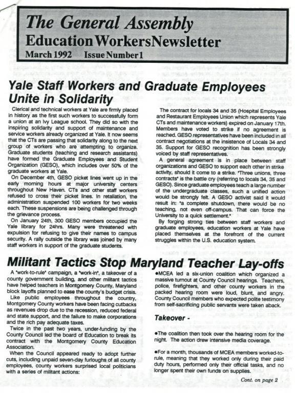 The General Assembly Education Workers Newsletter, 1 March 1992